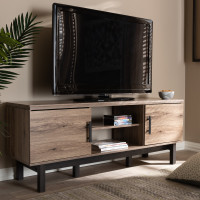 Baxton Studio MH8233-Safari Oak/Ebony-TV Arend Modern and Contemporary Two-Tone Oak and Ebony Wood 2-Door TV Stand